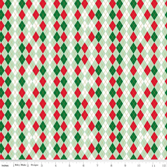 Christmas Adventure - Sweet Mint Argyle - per yard -by Beverly McCullough for Riley Blake Designs- Christmas, Campers - SC10736-SWEETMINT - RebsFabStash