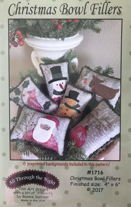 Christmas Bowl Fillers - Preprinted embroidery applique pattern - Bonnie Sullivan - Flannel or Wool - All Through the Night - Primitive - RebsFabStash