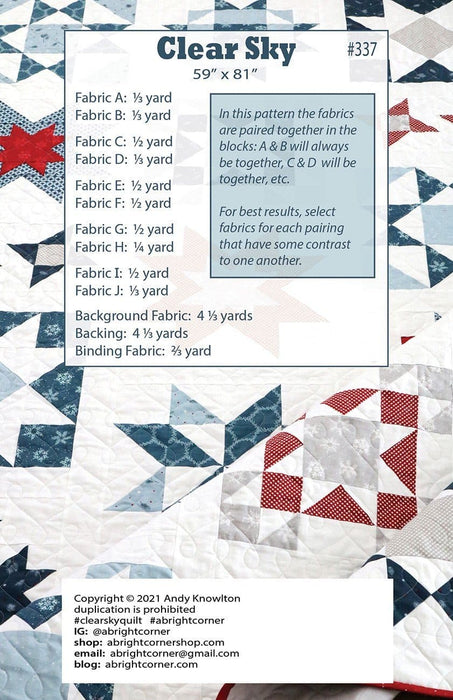 Clear Sky - Quilt KIT - by Andy Knowlton - Features Winterland fabric by Amanda Castor for Riley Blake Designs - RebsFabStash