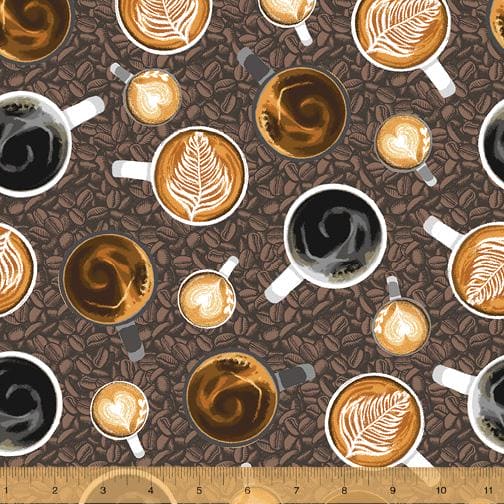 Coffee Shop - per yard - by Whistler Studios for Windham - Coffee Cups Brown - 52263-4 - RebsFabStash