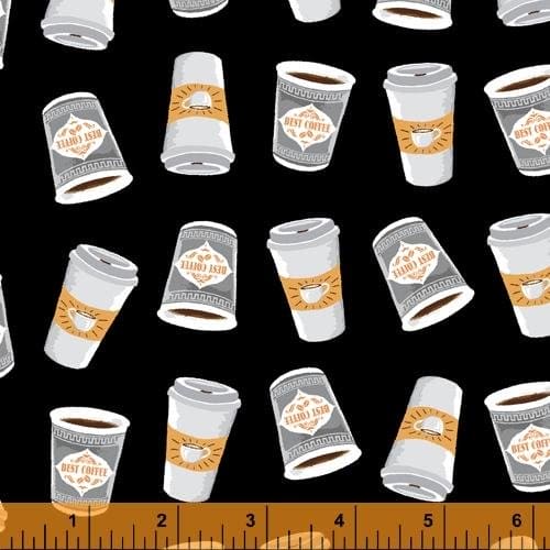 Coffee Shop - per yard - by Whistler Studios for Windham - Coffee Cups Orange - 52263-5 - RebsFabStash