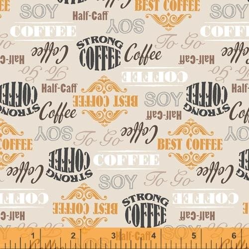 Coffee Shop - per yard - by Whistler Studios for Windham - Coffee Shop Phrases- 52261-1 - cream - RebsFabStash