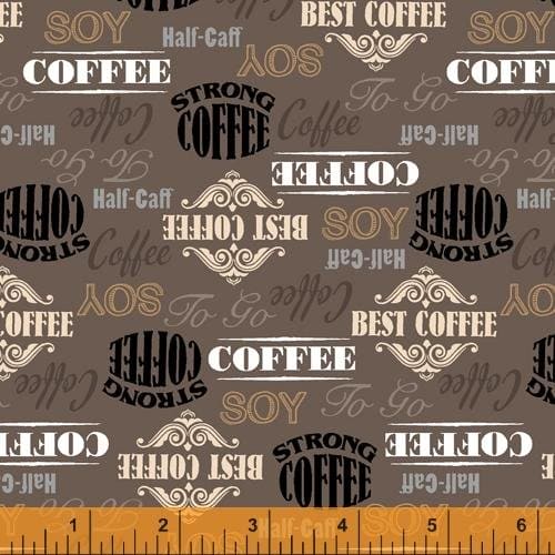 Coffee Shop - per yard - by Whistler Studios for Windham - Coffee Shop Phrases- 52261-2 -black - RebsFabStash