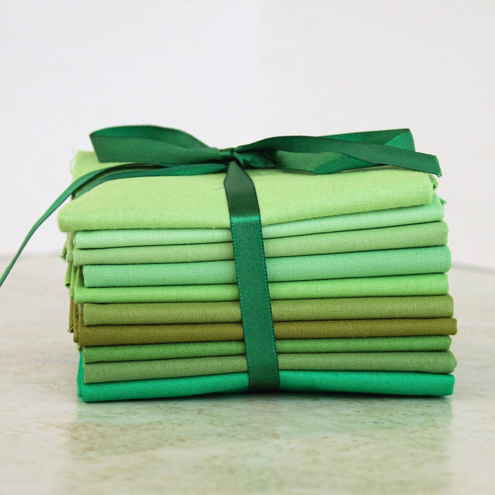 Confetti Cottons by Riley Blake Designs - PROMO Fat Quarter Bundle - (10) 18" x 21" pieces - Greens - solids - shades of green - RebsFabStash