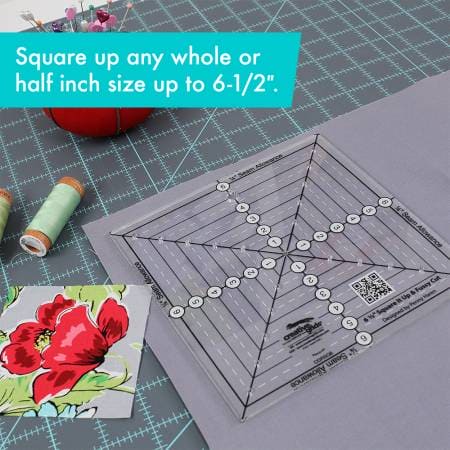 Creative Grids - 6 1/2" Square Ruler - by Penny Haren - Non-Slip, Two-In-One - Square It Up & Fussy Cut Ruler - CGRSQ6 - RebsFabStash