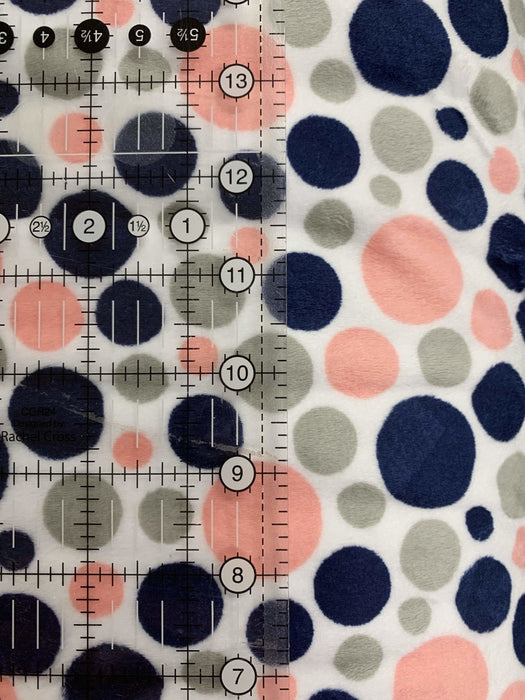 Cuddle Soft - Navy Gray and Pink Dots on White - per yard - Shannon Cuddle - Dots on White - RebsFabStash