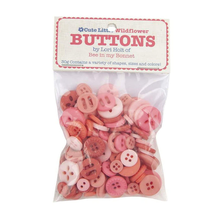 Cute Little Buttons - Lori Holt for Riley Blake Designs 30g Of Pink Buttons In A Variety Of Shapes, Sizes, And Colors From RebFabStash