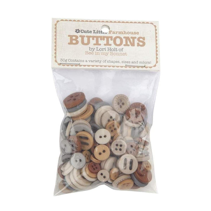 Cute Little Buttons - Lori Holt for Riley Blake Designs 30g Of Brown Buttons In A Variety Of Shapes, Sizes, And Colors From RebFabStash