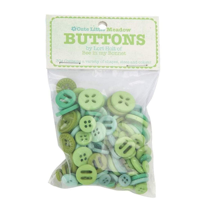 Cute Little Buttons - Lori Holt for Riley Blake Designs 30g Of Green Buttons In A Variety Of Shapes, Sizes, And Colors From RebFabStash