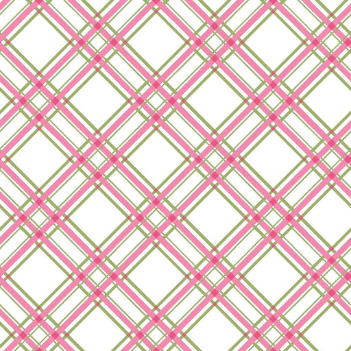 Diagonal pink and green Bias Plaid on White - Per Yard- Kimberbell Basics - Maywood Studio - MAS 8244-PG - RebsFabStash