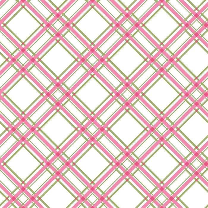 Diagonal pink and green Bias Plaid on White - Per Yard- Kimberbell Basics - Maywood Studio - MAS 8244-PG - RebsFabStash