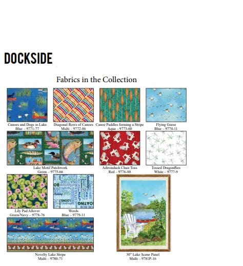 NEW! Dockside - Canoes and Dogs in Lake - Per Yard - by Barb Tourtillotte for Henry Glass - Blue - 9771-77