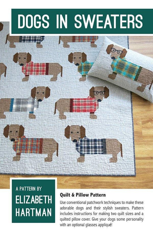 dachsund Dogs in Sweaters quilt and pillow pattern designed by Elizabeth Hartman - Uses Robert Kaufman Fabrics - precut and scrap friendly - RebsFabStash