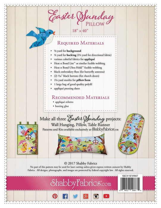 Easter Sunday Pillow PATTERN - by Shabby Fabrics - 18" x 40" - Easter or Spring decor! - RebsFabStash