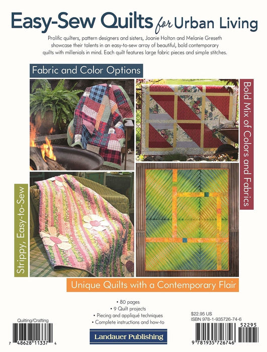 Easy-Sew Quilts for Urban Living - Quilt PATTERN Booklet - By Joanie Holton & Melanie Greseth for TailorMade by Design - Landauer Publishing - RebsFabStash