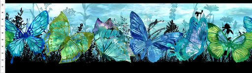 Elysian - Border Print BLUE - Per Yard - Jason Yenter - In The Beginning - Butterflies, Bright - 1JYN2 - RebsFabStash