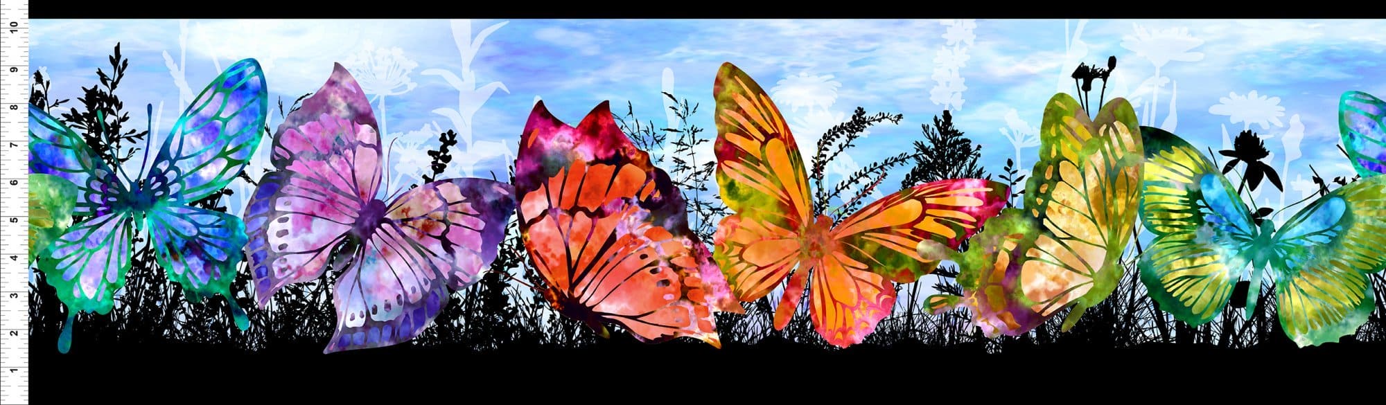 Elysian - Border Print BLUE - Per Yard - Jason Yenter - In The Beginning - Butterflies, Bright - 1JYN2 - RebsFabStash