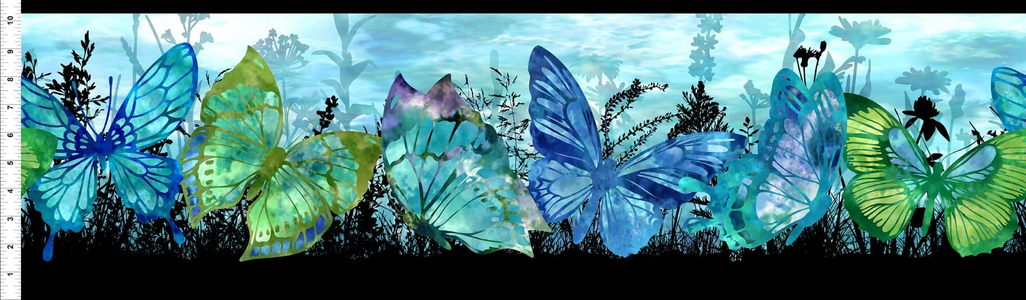 Elysian - Border Print PURPLE - Per Yard - Jason Yenter - In The Beginning - Butterflies, Bright - 1JYN3 - RebsFabStash