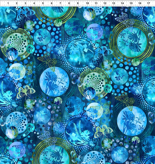Elysian - Spin BLUE - Per Yard - Jason Yenter - In The Beginning - Dots, Geometric, Tonal, Blender, Bright - 7JYN1 - RebsFabStash