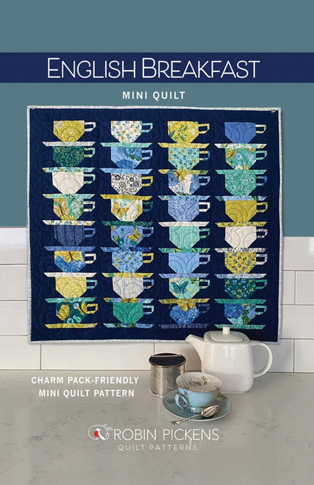 English Breakfast - Mini Quilt PATTERN - by Robin Pickens - Features Cottage Bleu by Moda - Charm Pack Friendly - Teacups - RPQP-EBM134 - RebsFabStash