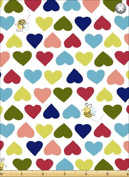 Evie - per yard - by Susybee fabrics - Susy Bleasby - Hearts and bees print on white - RebsFabStash