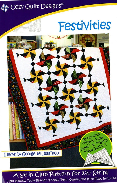 Festivities - Quilt Pattern - Designed by Georgette Dell'Orco Cozy Quilt Designs-Throw to King and table runner included - Use 2 1/2" strips - RebsFabStash