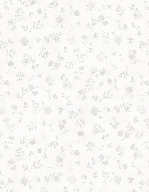 Fields of Gold - Floral Silhouettes White - Per Yard - by Lisa Audit - Wilmington Prints - Gray, White, Floral - 1409-86502-199 - RebsFabStash
