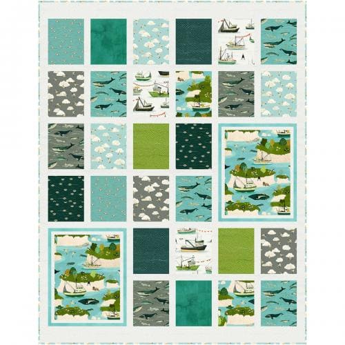 New! Land and Sea - Faroe Whales Stormy - per yard - by Katherine Quinn for Windham Fabrics - 53277D-2
