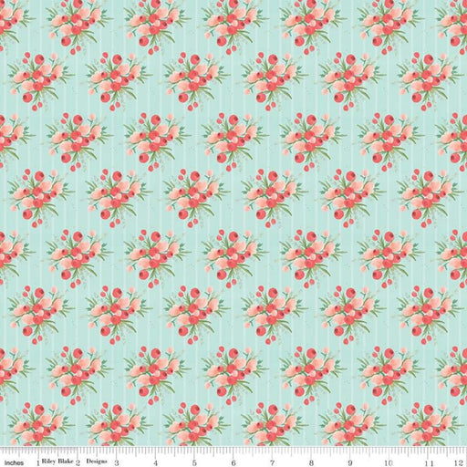 Flower Market Collection by Jen Allyson - My Mind's Eye - Riley Blake - By The Yard - Hoops - Small bouquets and white stripe on Mint - C8923 - RebsFabStash