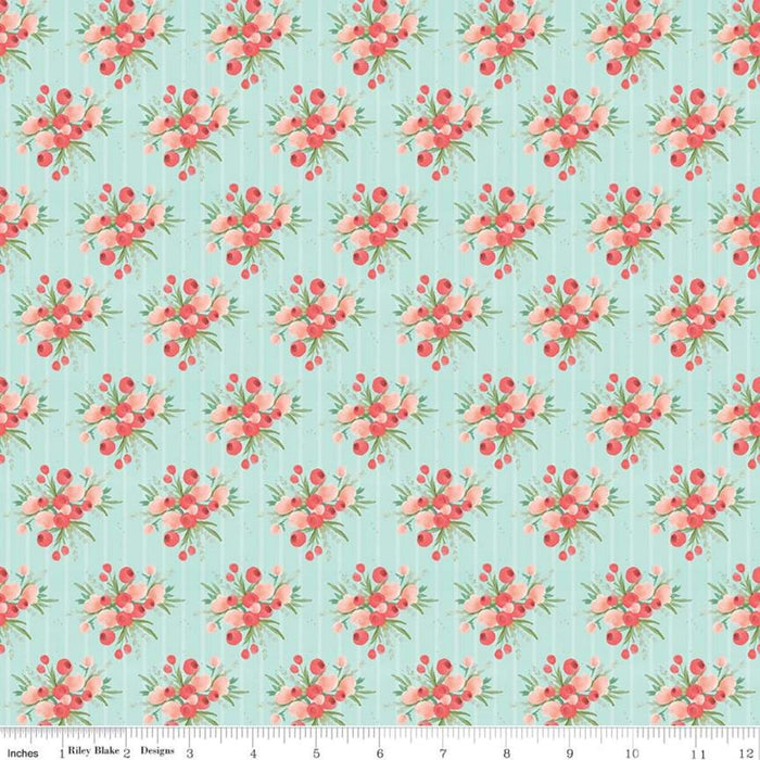 Flower Market Collection by Jen Allyson - My Mind's Eye - Riley Blake - By The Yard - Hoops - Small bouquets and white stripe on Mint - C8923 - RebsFabStash