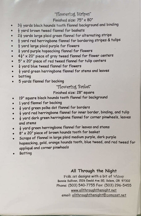 Flowering Stripes #514 - Bonnie Sullivan - All Through the Night - Folk Art - Designs with a touch of Whimsy - flannel or wool applique pattern - RebsFabStash