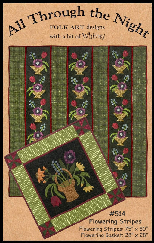 Flowering Stripes #514 - Bonnie Sullivan - All Through the Night - Folk Art - Designs with a touch of Whimsy - flannel or wool applique pattern - RebsFabStash