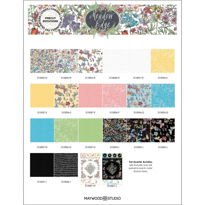 Meadow Edge - Fat Quarter Bundle + PANELS! - (20) FQ's + (2) Panels - by Maywood Studio - Floral, Butterflies - FQ-MASMEE