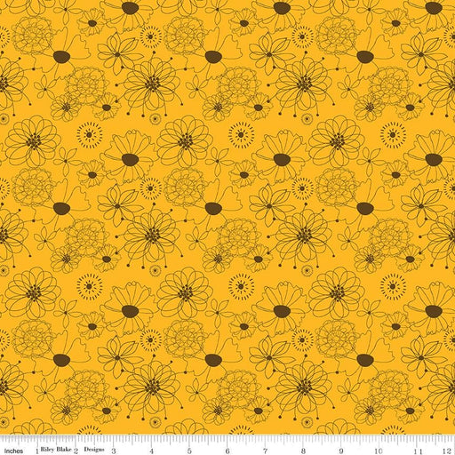 Give Thanks - per yard - Sandy Gervais for Riley Blake - Flowers Gold - C9521-GOLD - RebsFabStash