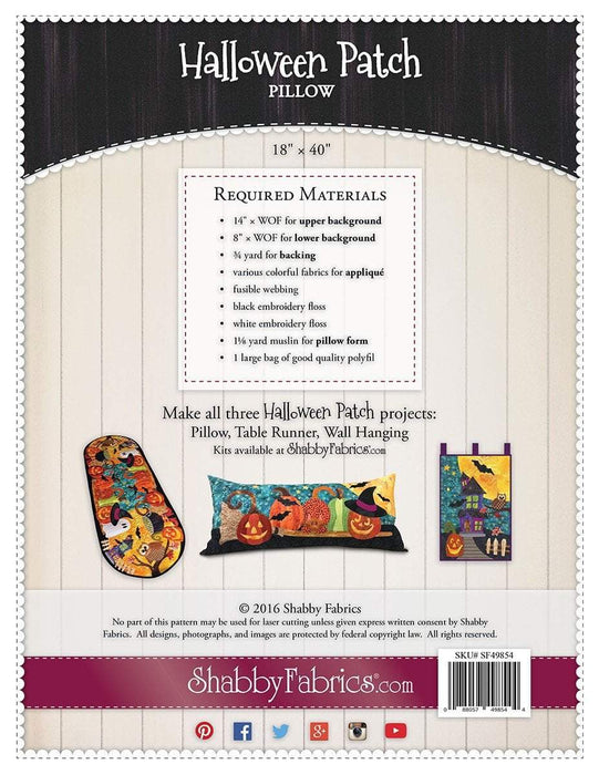 Halloween Patch Pillow Pattern - Quilt Pattern - by Shabby Fabrics - 18" x 40" - Halloween decor! - RebsFabStash