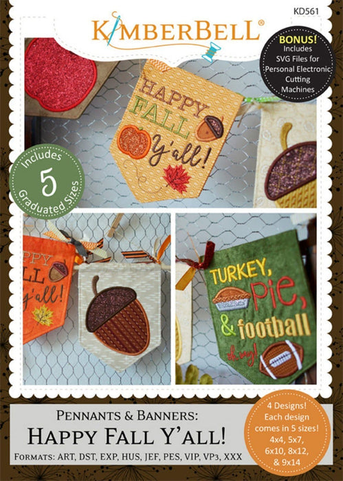 Happy Fall Y'all! - Pennants & Banners Embroidery CD Pattern - by Kimberbell Designs #KD561 - RebsFabStash