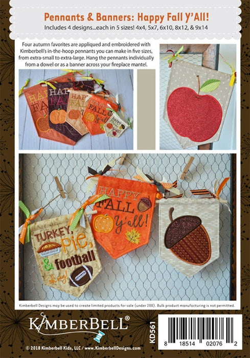 Happy Fall Y'all! - Pennants & Banners Embroidery CD Pattern - by Kimberbell Designs #KD561 - RebsFabStash