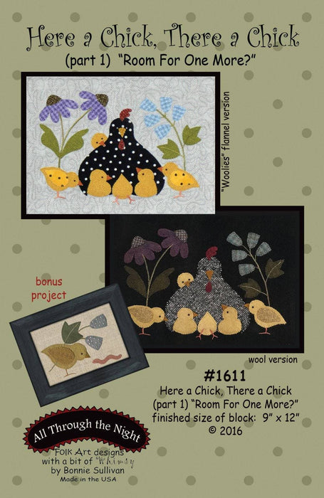 Here a Chick, There a Chick - Block PATTERN - Bonnie Sullivan - Complete Set 6 blocks - Flannel or Wool Applique - Primitive - RebsFabStash