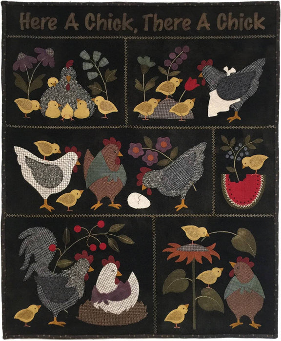 Here a Chick, There a Chick - Block PATTERN - Bonnie Sullivan - Complete Set 6 blocks - Flannel or Wool Applique - Primitive - RebsFabStash