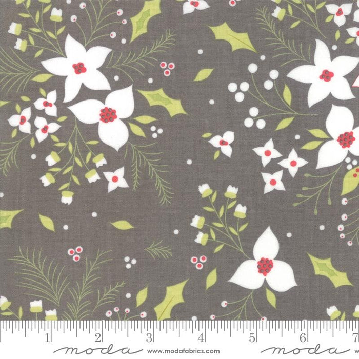 Holliberry Coal - per yard - Corey Yoder Little Miss Shabby for MODA - 29095-15 - Diagonal White floral stripe on Grey - holiday, Christmas - RebsFabStash