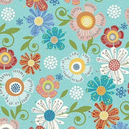 Home Grown - per yard - Nancy Halvorsen - Benartex - Beautiful florals and tonals in this collection! - Bias stripe aqua (white) - RebsFabStash