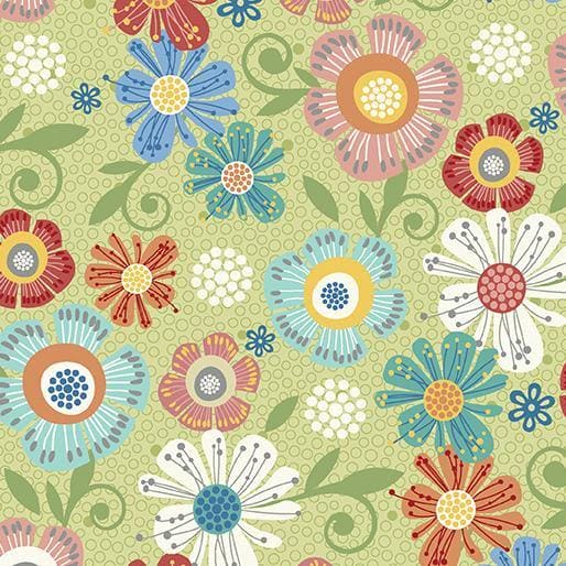 Home Grown - per yard - Nancy Halvorsen - Benartex - Beautiful florals and tonals in this collection! - Bias stripe green (white) - RebsFabStash