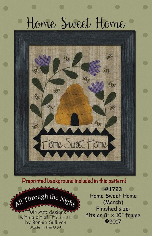 Home Sweet Home -March - Preprinted embroidery applique pattern - Bonnie Sullivan-Flannel or Wool-All Through the Night -Primitive, applique - RebsFabStash