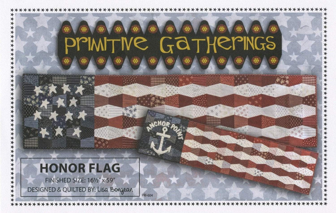 Honor Flag-Table runner pattern-Primitive Gatherings -Lisa Bongean-Primitive, Wool applique, precut friendly #604 - RebsFabStash