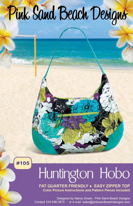 Huntington Hobo Bag Pattern - Pink Sand Beach Designs - Fat Quarter friendly & easy zipper top! - RebsFabStash