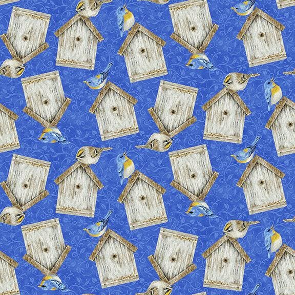 Hydrangea Birdsong collection - per yard - by Jane Shasky - Henry Glass - Main Panel - Blue - 1755P-17 - RebsFabStash