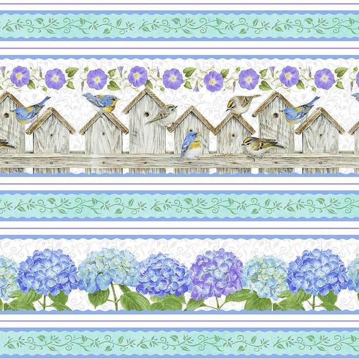 Hydrangea Birdsong collection - per yard - by Jane Shasky - Henry Glass - Main Panel - Blue - 1755P-17 - RebsFabStash