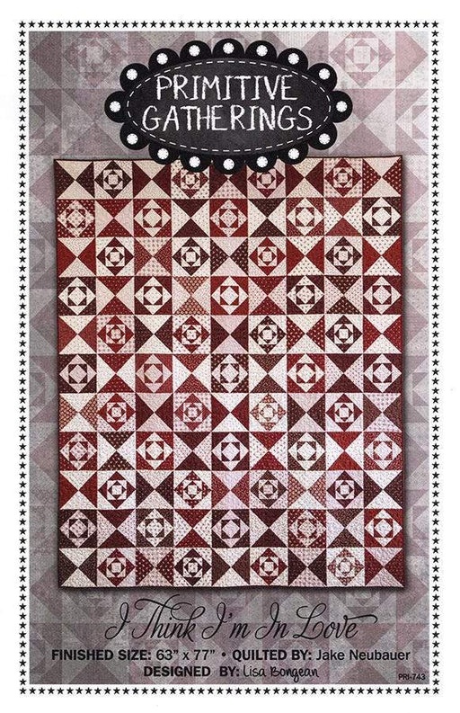 I Think I'm In Love - quilt PATTERN- Primitive Gatherings by Lisa Bongean - 63" x 77" - red & white - pieced - RebsFabStash