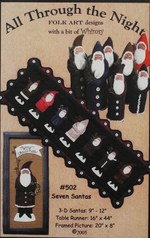 Seven Santas #502 - Primitive wool applique pattern - Table runner, 3D Santas, Framed Picture! - Bonnie Sullivan - Flannel or Wool -applique