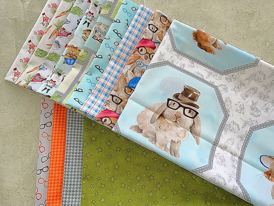 NEW! Trendy Meadows - PROMO Fat Quarter Bundle PLUS PANEL! - (11 or 12) 18" x 21" Pieces + 24" Panel - by Evamarie Ryan for Henry Glass - Bunnies